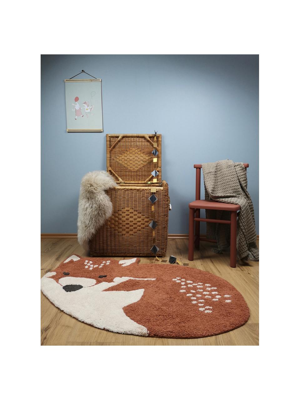 Kinderteppich Little Fox, Baumwolle, Nougat, Hellbeige, B 110 x L 70 cm