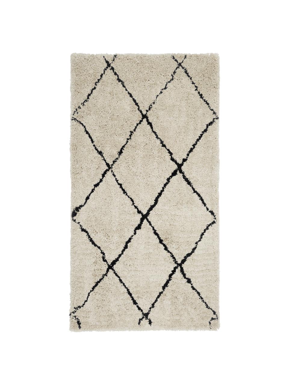Flauschiger Hochflor-Teppich Naima, handgetuftet, Flor: 100% Polyester, Beige, Schwarz, B 300 x L 400 cm