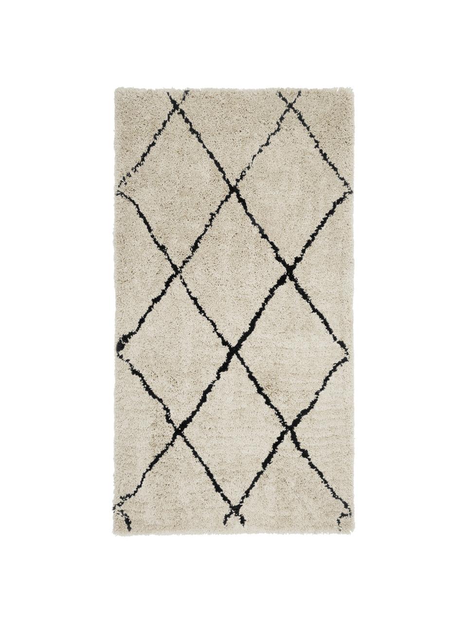 Puszysty ręcznie tuftowany dywan z długim włosiem Naima, Beżowy, czarny, S 300 x D 400 cm