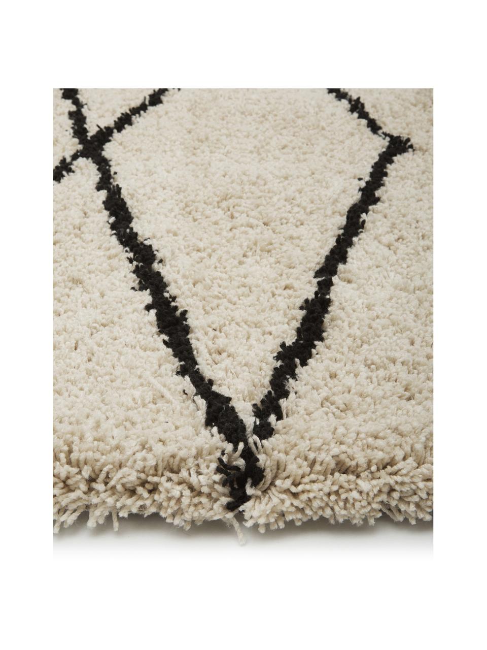Nadýchaný ručně tkaný koberec s vysokým vlasem Naima, Béžová, černá, Š 300 cm, D 400 cm