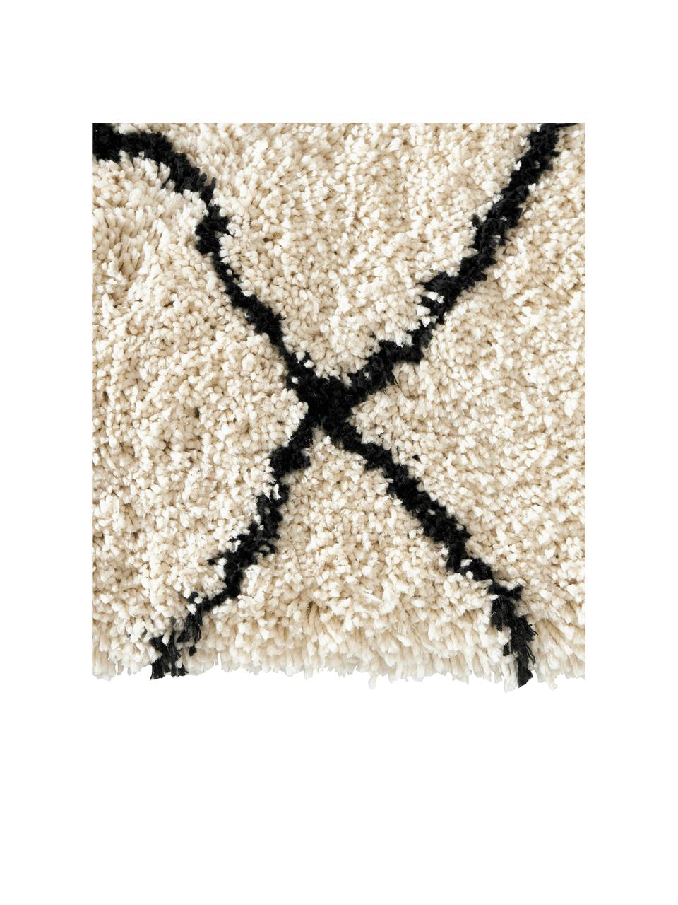Alfombra artesanal de pelo largo Naima, Parte superior: 100% poliéster, Reverso: 100% algodón El material , Beige, negro, An 400 x L 500 cm