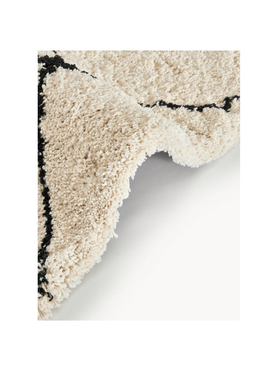 Alfombra artesanal de pelo largo Naima, Parte superior: 100% poliéster, Reverso: 100% algodón El material , Beige, negro, An 400 x L 500 cm (Tamaño XXL)