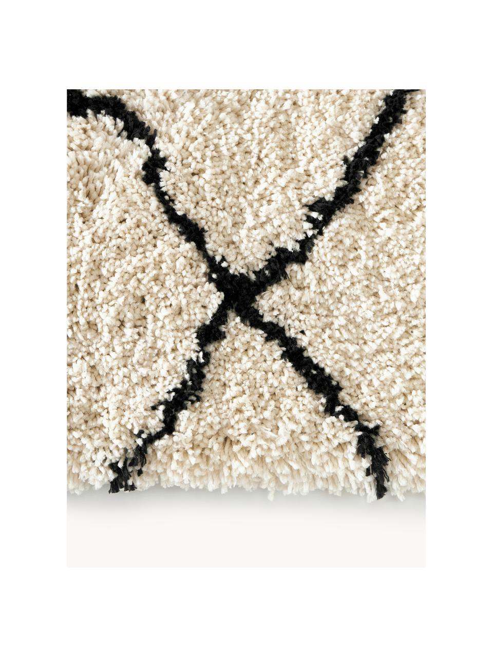 Nadýchaný ručně tkaný koberec s vysokým vlasem Naima, 100 % polyester, Béžová, černá, Š 400 cm, D 500 cm (velikost XXL)