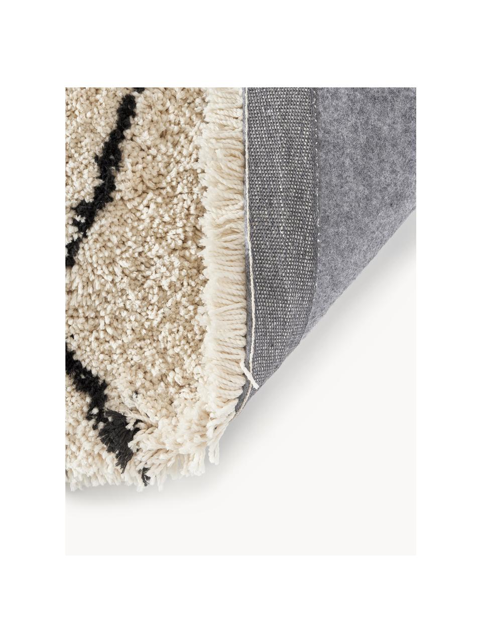 Flauschiger Hochflor-Teppich Naima, handgetuftet, Flor: 100 % Polyester, Beige, Schwarz, B 400 x L 500 cm  (Grösse XXL)