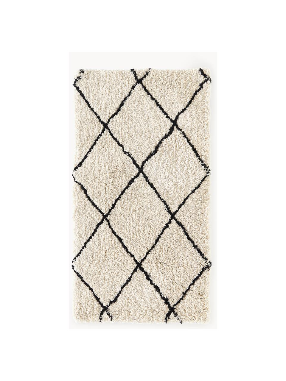 Ručne tuftovaný koberec s vysokým vlasom Naima, 100 % polyester, Béžová, čierna, Ø 400 x V 500 cm (veľkosť XXL)