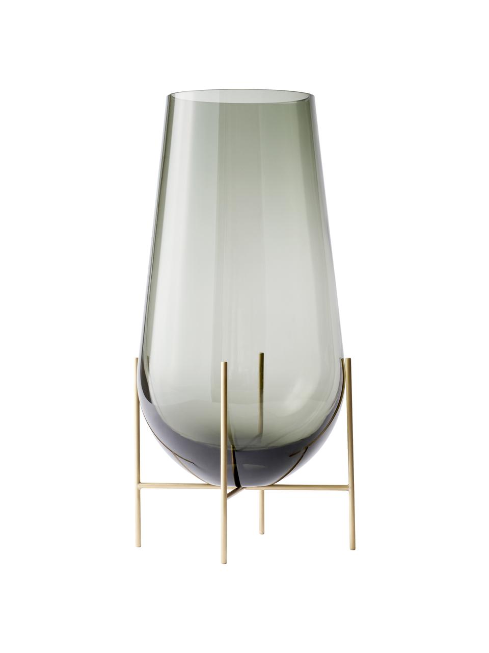 Vaso elegante di design Échasse, Struttura: ottone, Vaso: vetro soffiato, Ottonato, grigio, Ø 15 x Alt. 28 cm