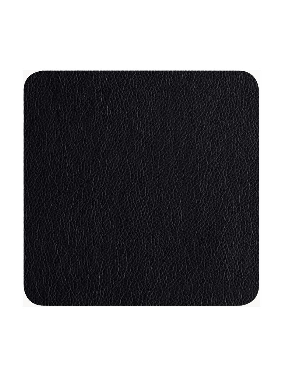 Dessous de verre en cuir synthétique Pik, 4 pièces, Plastique (PVC) aspect cuir, Noir, larg. 10 x long. 10 cm