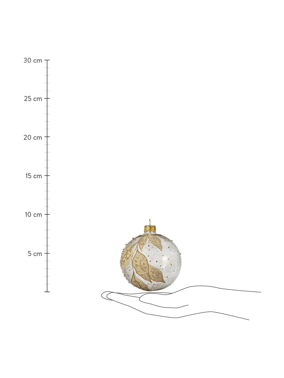 Kerstballen Leaves Ø 8 cm, 6 stuks, Goudkleurig, wit, Ø 8 cm