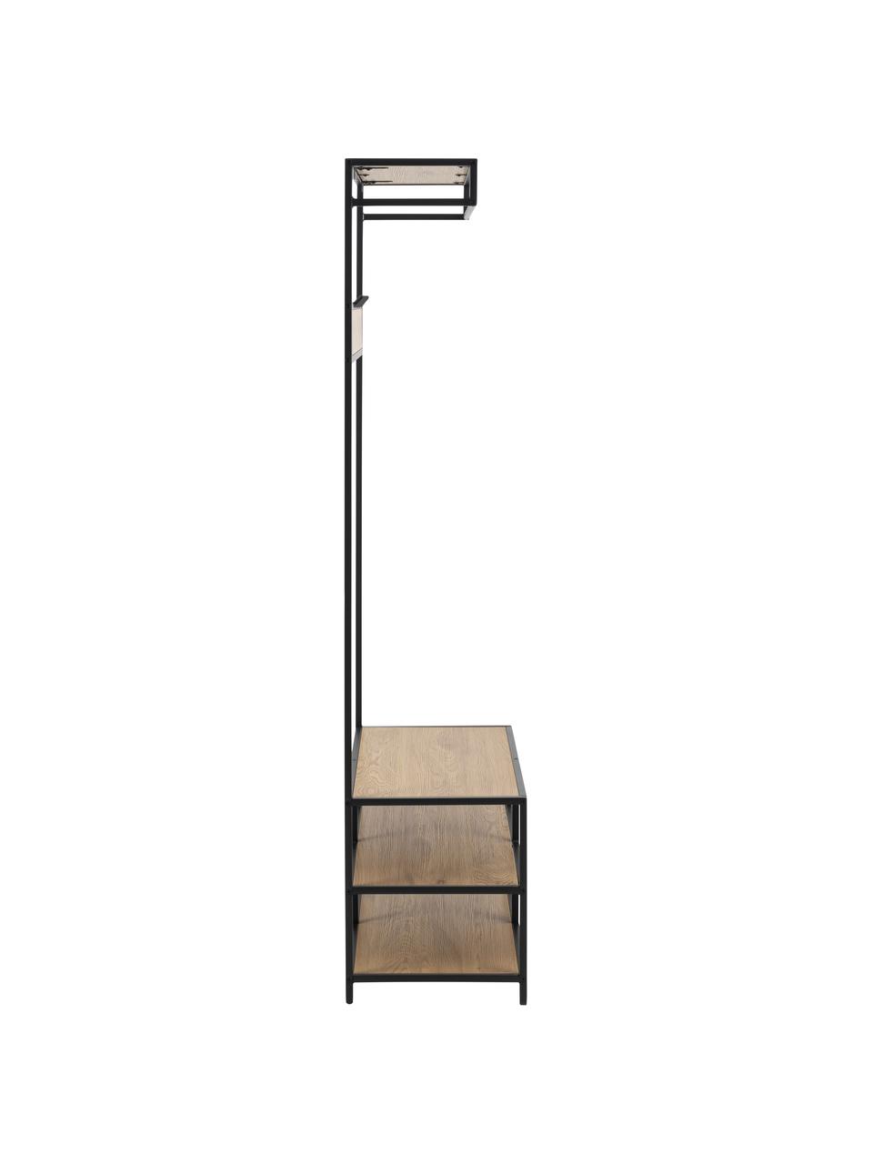 Armario de metal Seaford, Estantes: tablero de fibras de dens, Estructura: metal con pintura en polv, Look madera, negro, An 77 x Al 185 cm