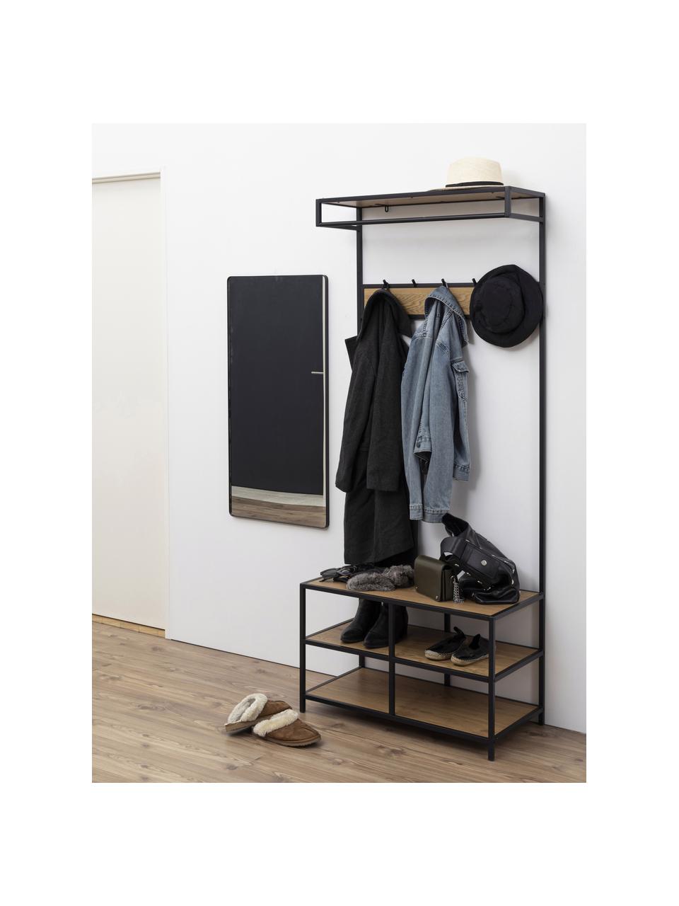 Armario de metal Seaford, Estantes: tablero de fibras de dens, Estructura: metal con pintura en polv, Beige en aspecto madera, negro, An 77 x Al 185 cm