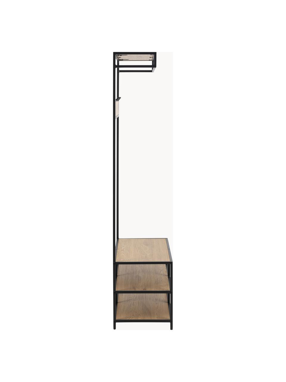 Armario de metal Seaford, Estantes: tablero de fibras de dens, Estructura: metal con pintura en polv, Beige en aspecto madera, negro, An 77 x Al 185 cm