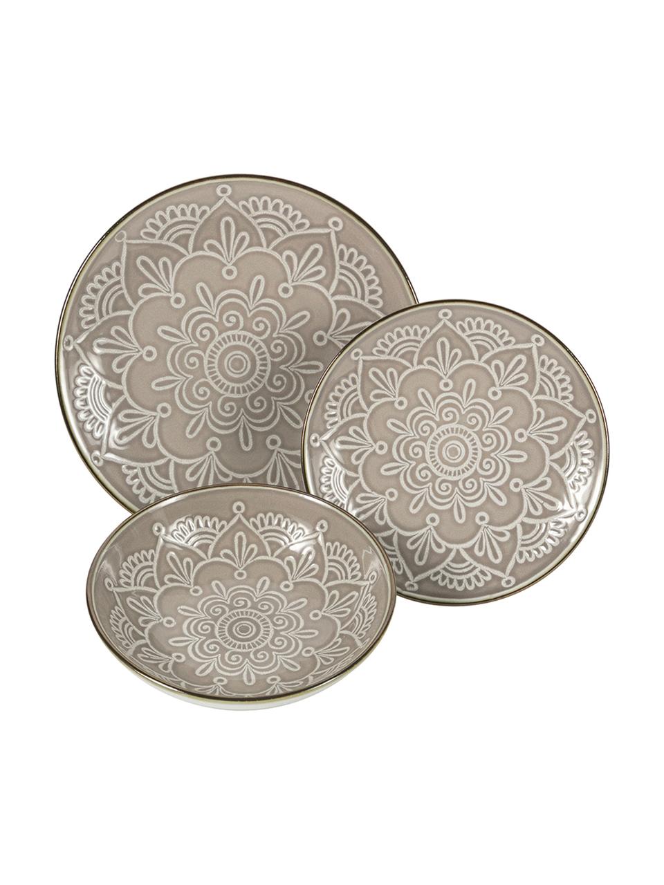 Geschirr-Set Baku mit Ornament-Relief, 6 Personen (18-tlg.), Keramik, Greige, Set mit verschiedenen Größen