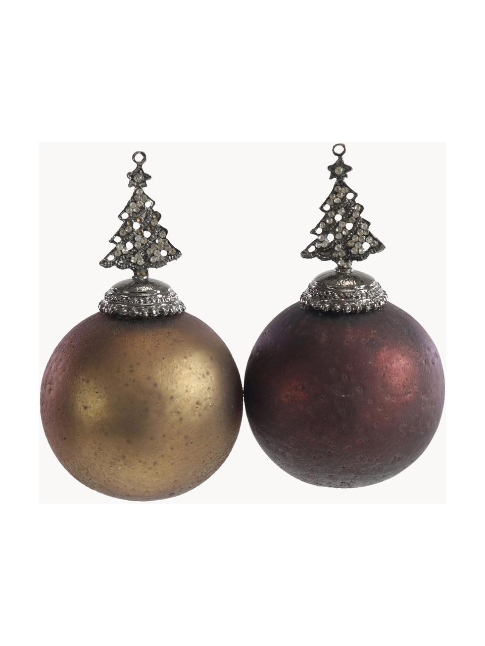 Kerstballen Tree, 2 stuks, Bruin, koperkleurig, zilverkleurig, Ø 8 x H 13 cm