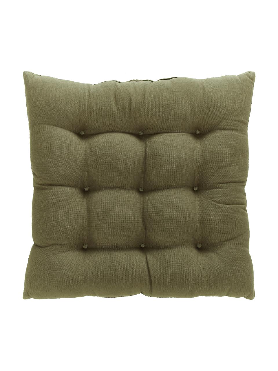 Cuscino sedia in cotone verde Sasha, Rivestimento: 100% cotone, Verde oliva, Larg. 40 x Lung. 40 cm