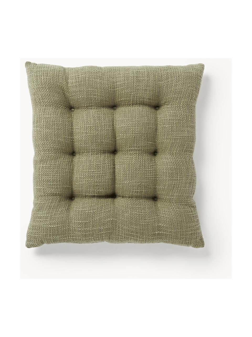 Cuscino sedia in cotone Sasha, Rivestimento: 100% cotone, Verde oliva, Larg. 40 x Lung. 40 cm
