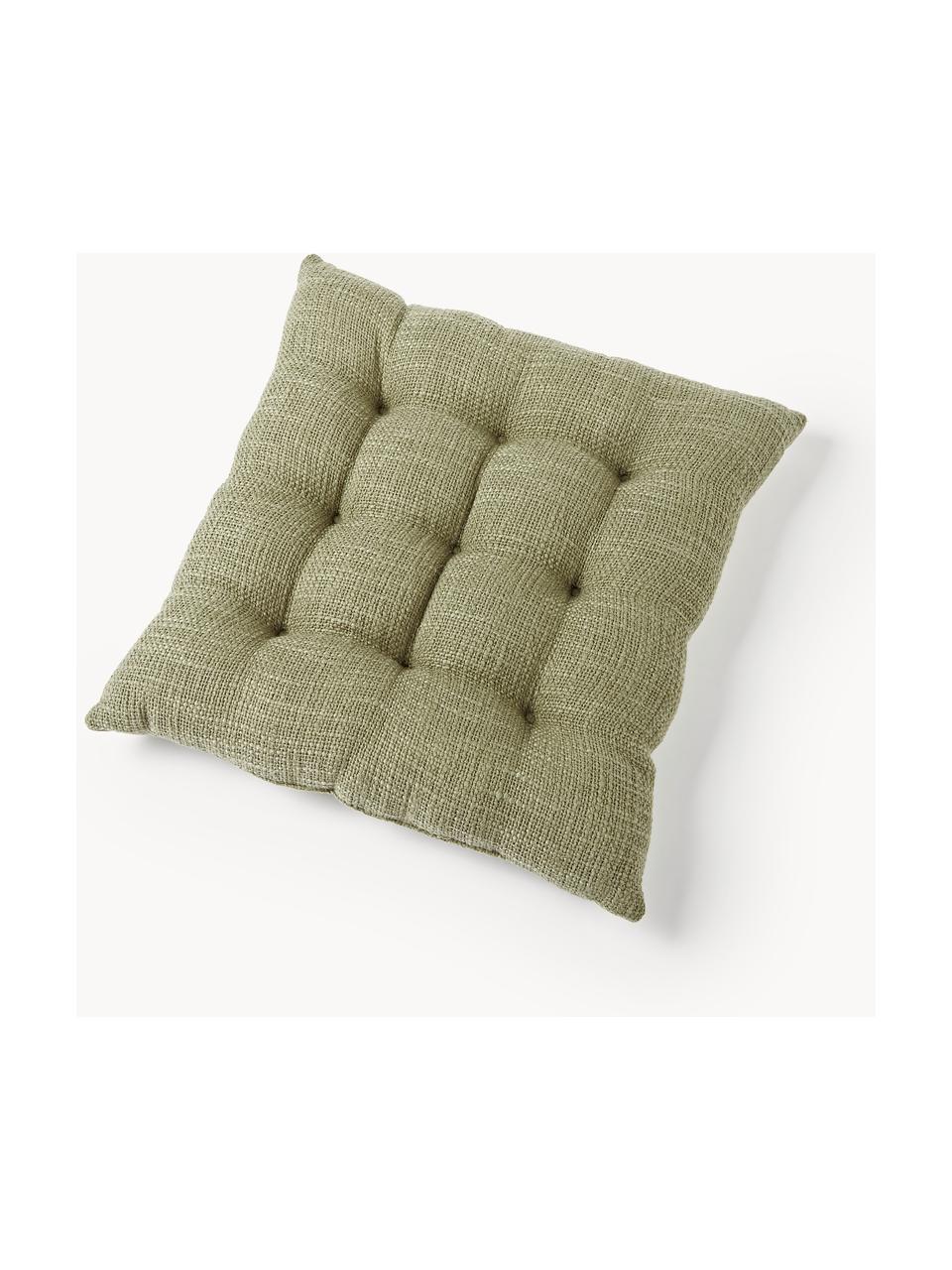 Coussin de chaise en coton Sasha, Vert olive, larg. 40 x long. 40 cm