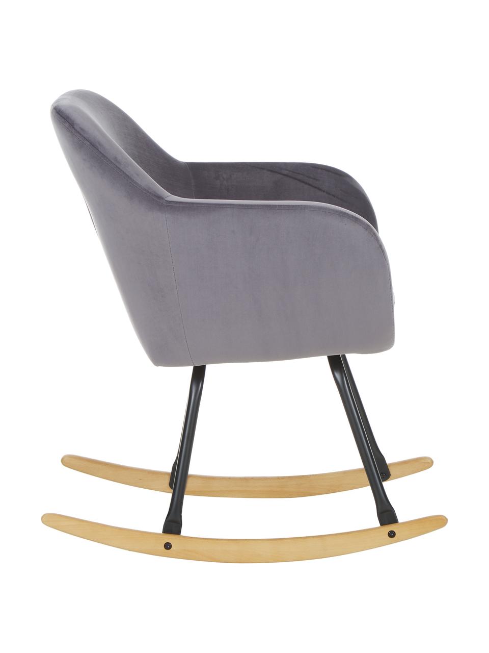 Fluwelen schommelstoel Emilia in grijs, Bekleding: polyester (fluweel), Poten: gepoedercoat metaal, Fluweel grijs, 57 x 81 cm