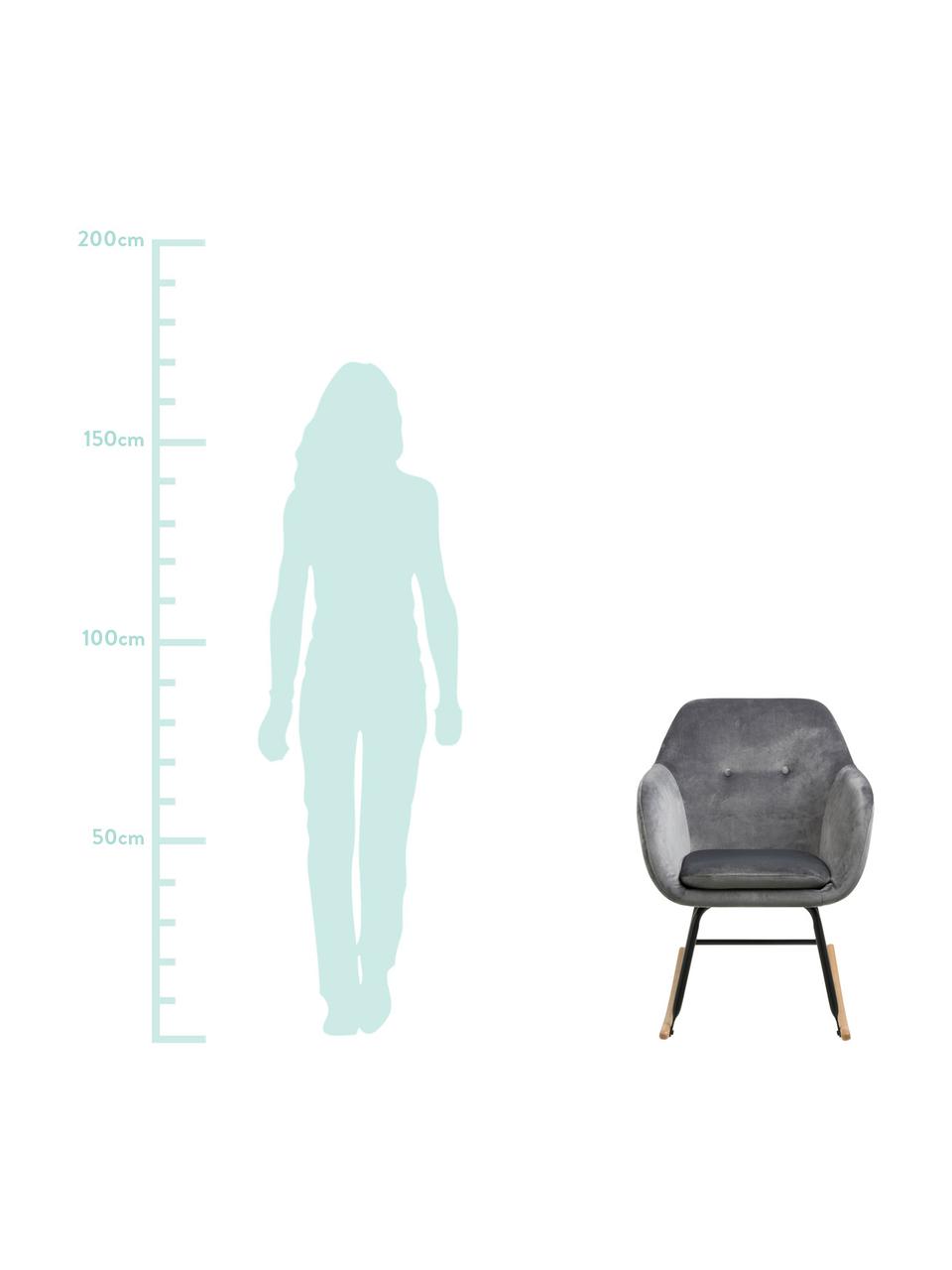 Fluwelen schommelstoel Emilia in grijs, Bekleding: polyester (fluweel), Poten: gepoedercoat metaal, Fluweel grijs, 57 x 81 cm