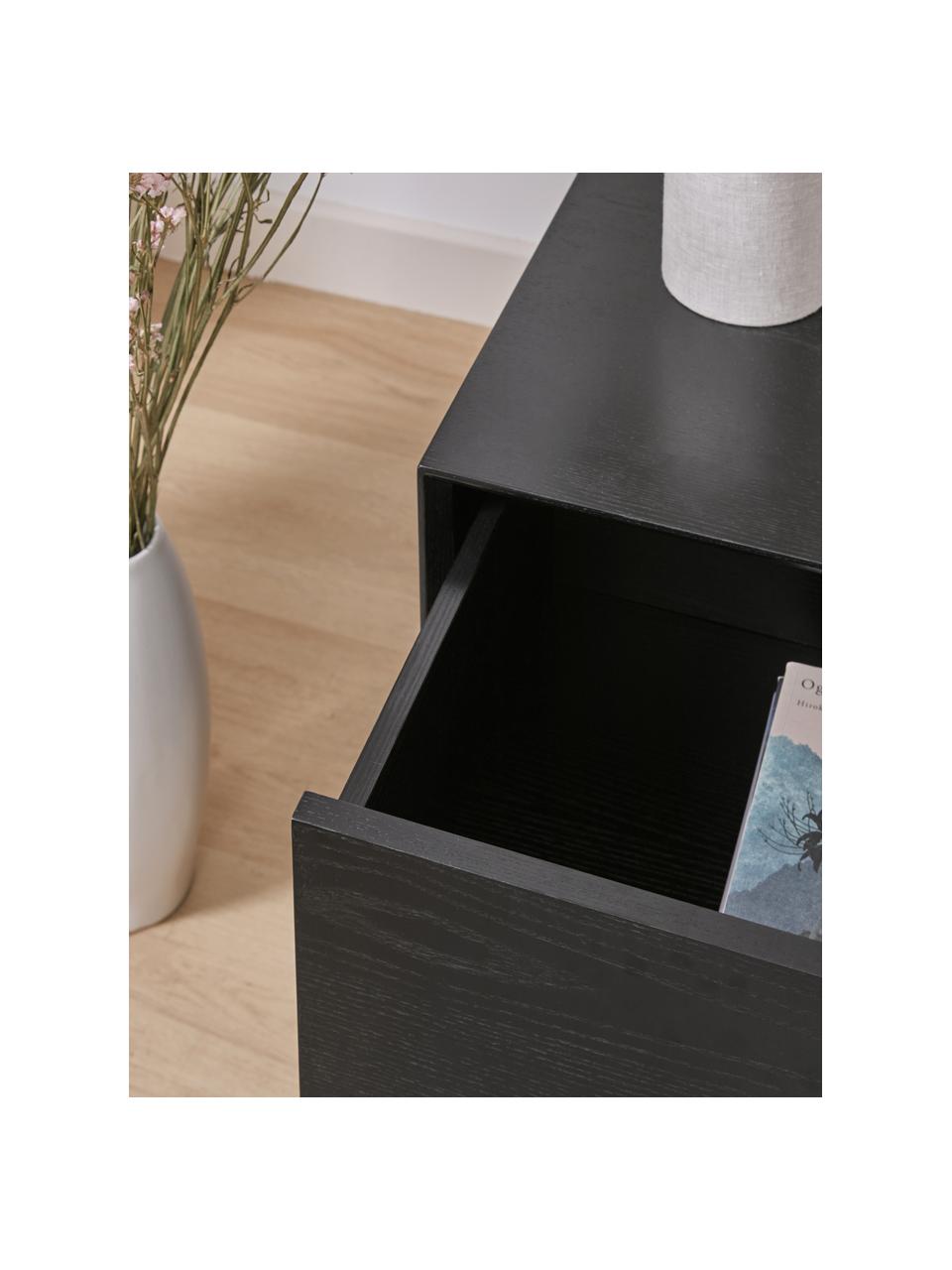 Noční stolek s jasanovou dýhou Noel, Dřevovláknitá deska střední hustoty (MDF) s dýhou jasanového dřeva, Dřevo, lakováno černou barvou, Š 45 cm, V 50 cm