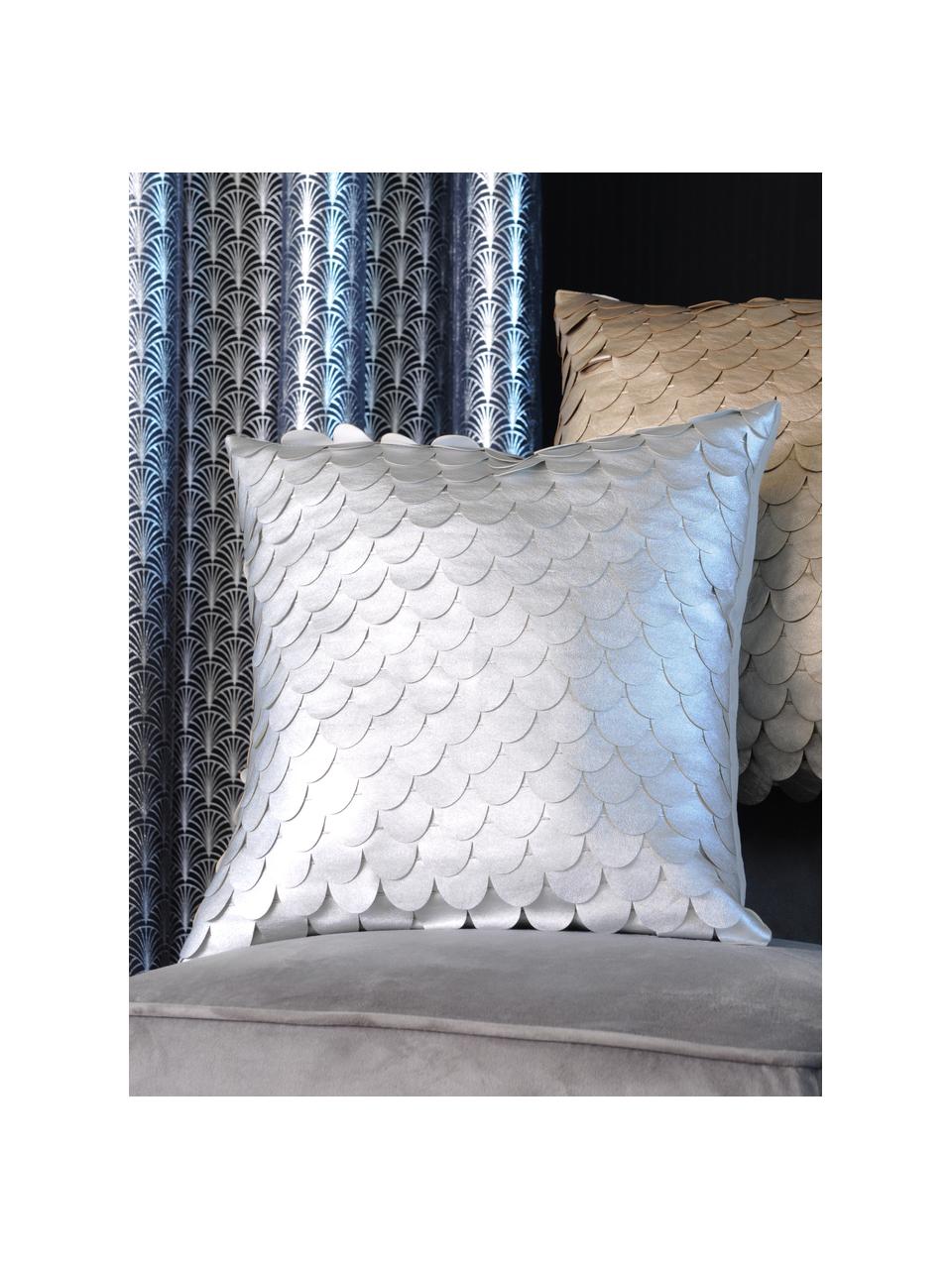 Schimmerndes Kissen Gatsby Chic, mit Inlett, Bezug: 50% Polyester, 50% Polyur, Silberfarben, 40 x 40 cm