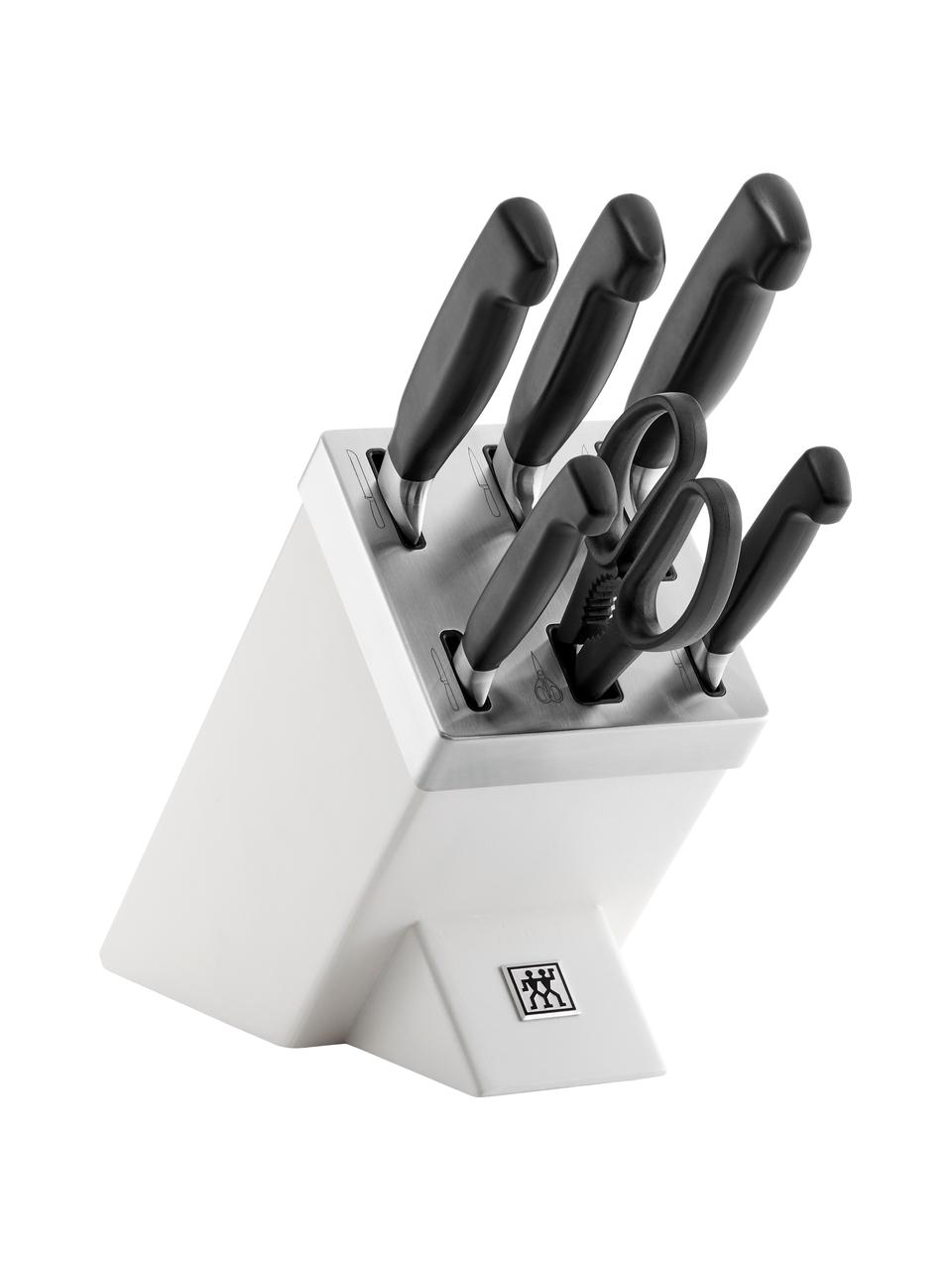 Set portacoltelli autoaffilante con coltelli  **** VIER STERNE 7 pz, Manico: plastica, Bianco, Set in varie misure
