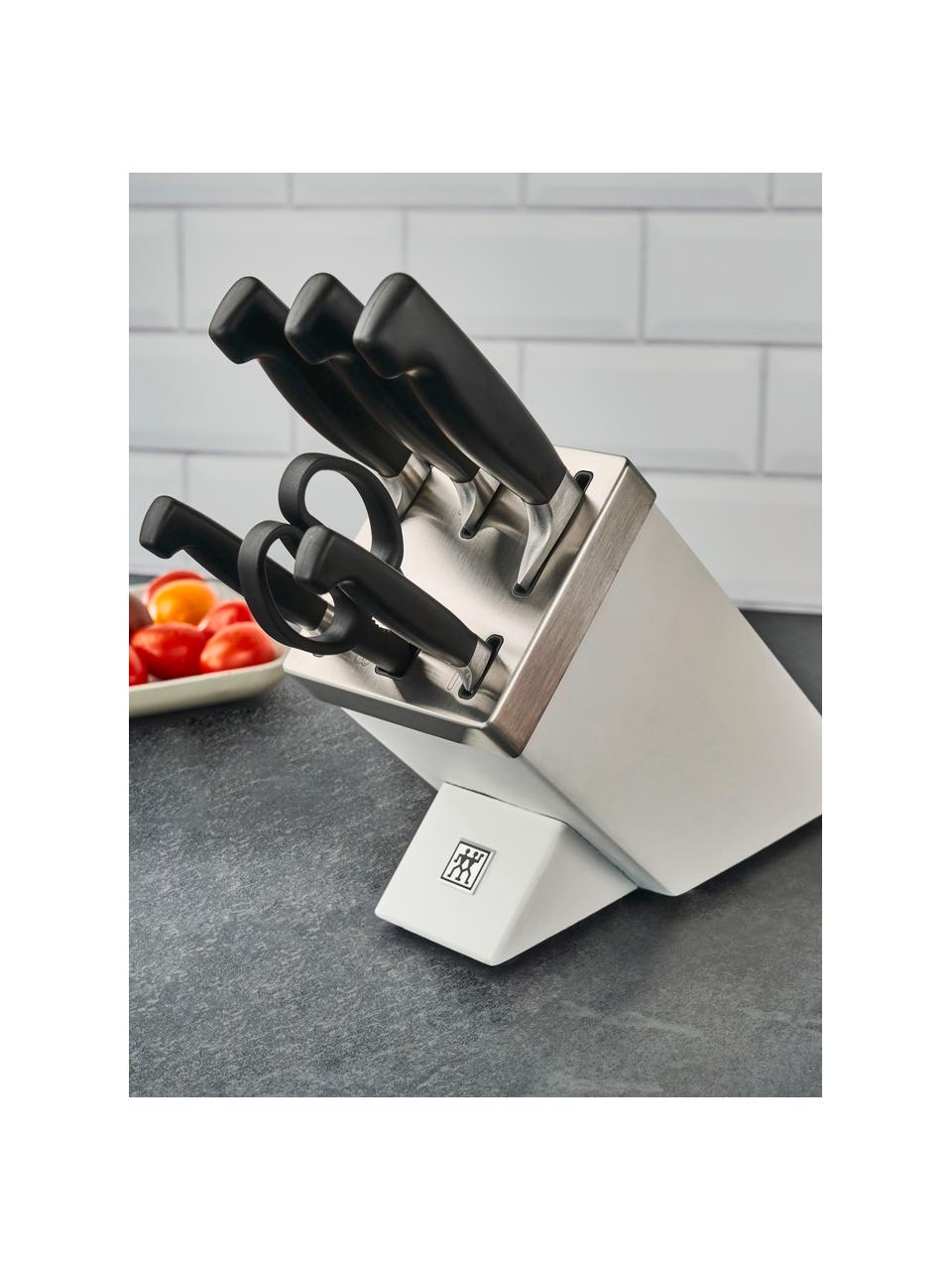 Set portacoltelli autoaffilante con coltelli  **** VIER STERNE 7 pz, Manico: plastica, Bianco, Set in varie misure