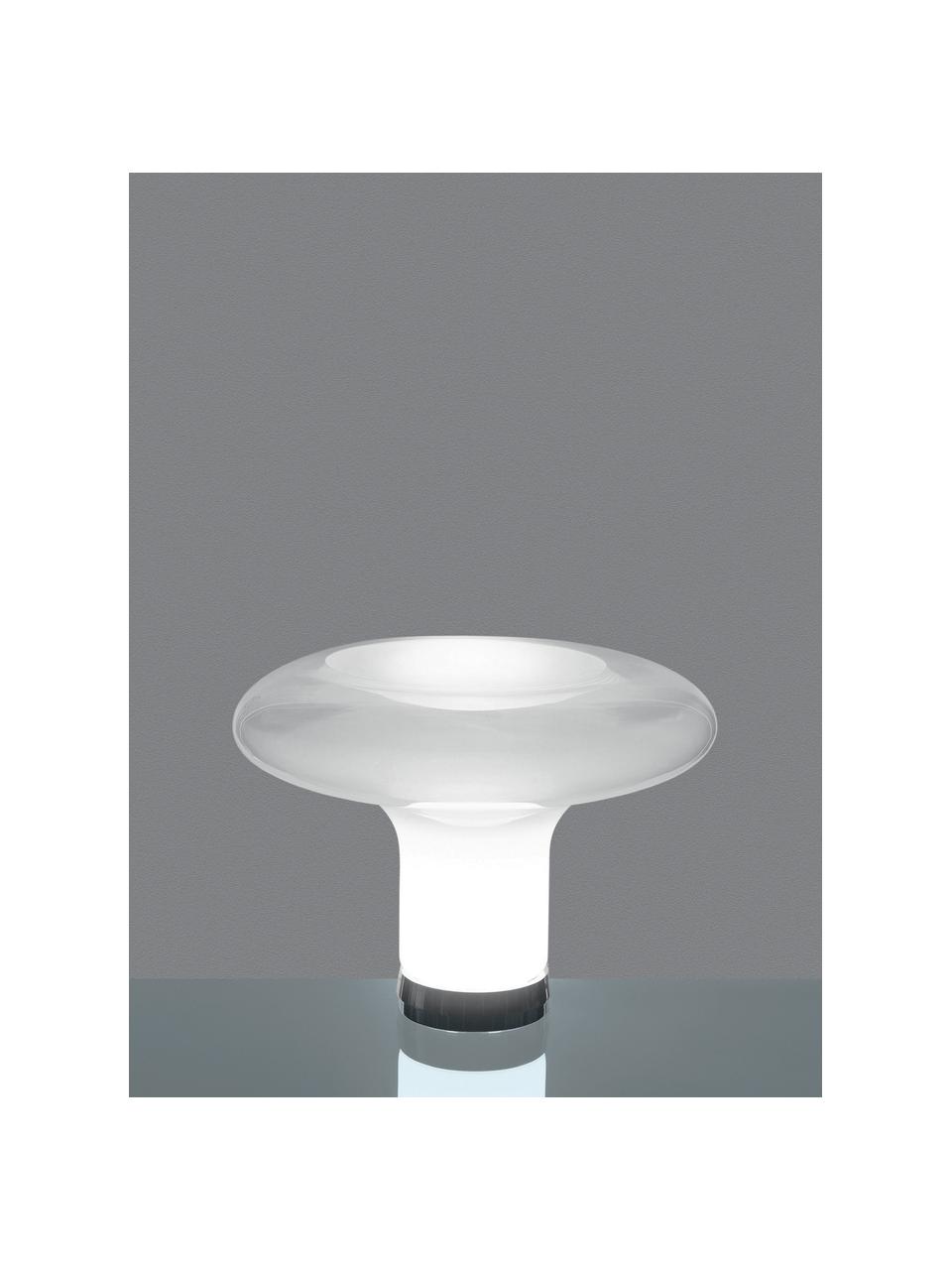 Lampe à poser soufflée bouche Lesbo, Verre, soufflé bouche, Blanc, argenté, Ø 52 x haut. 37 cm