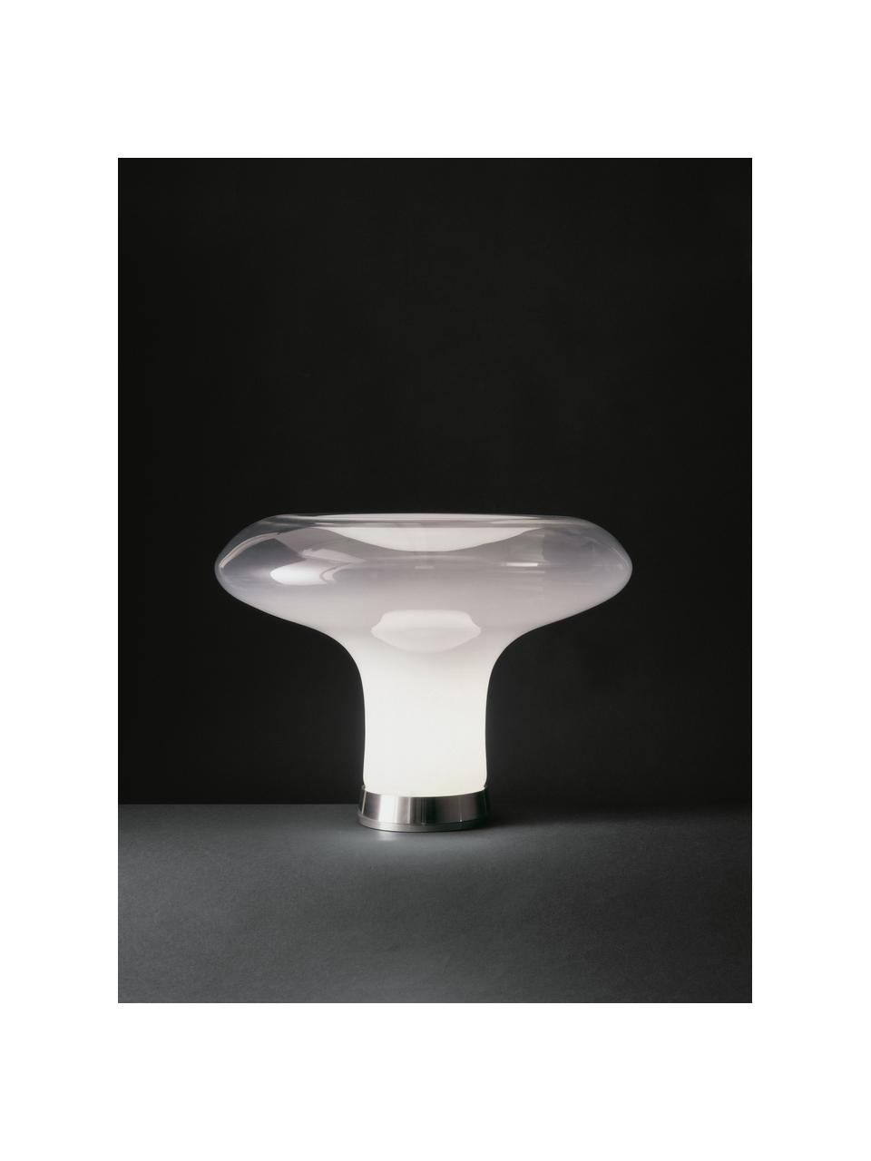 Lampe à poser soufflée bouche Lesbo, Verre, soufflé bouche, Blanc, argenté, Ø 52 x haut. 37 cm