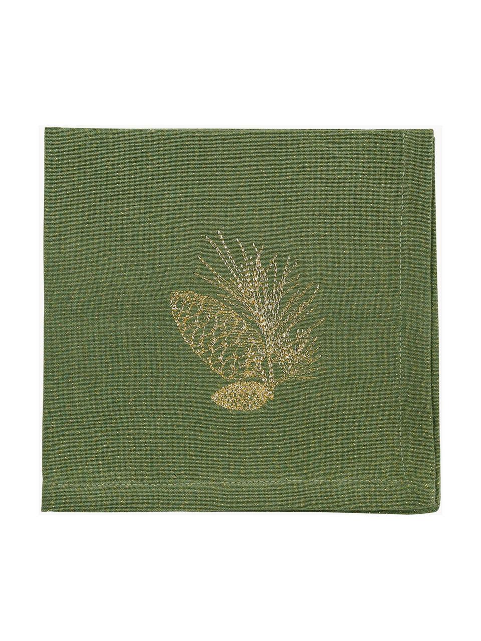 Stoffservietten Epicea, 2 Stück, Baumwolle, Lurex, Olivgrün, B 40 x L 40 cm