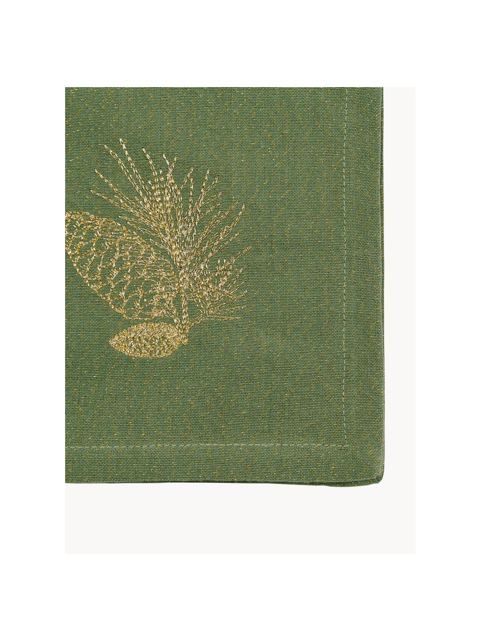 Servilletas de tela Epicea, 2 uds., Algodón con tejido lúrex, Verde oliva, An 40 x L 40 cm