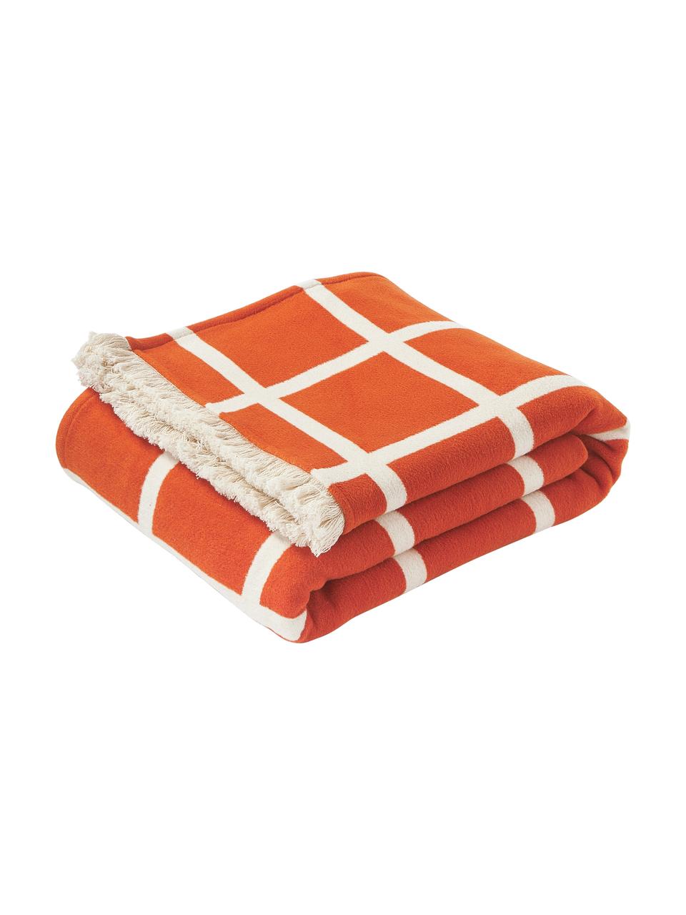 Plaid à carrées avec franges Edison, 100 % coton

Le matériau est certifié STANDARD 100 OEKO-TEX®, 5726CIT, CITEVE, Orange, blanc crème, larg. 130 x long. 170 cm