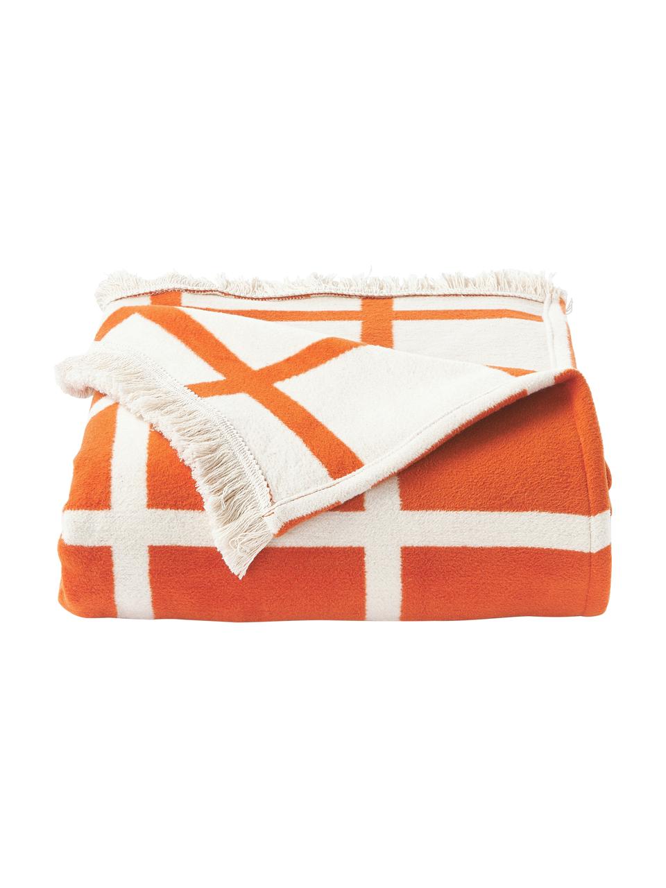 Plaid à carrées avec franges Edison, 100 % coton

Le matériau est certifié STANDARD 100 OEKO-TEX®, 5726CIT, CITEVE, Orange, blanc crème, larg. 130 x long. 170 cm