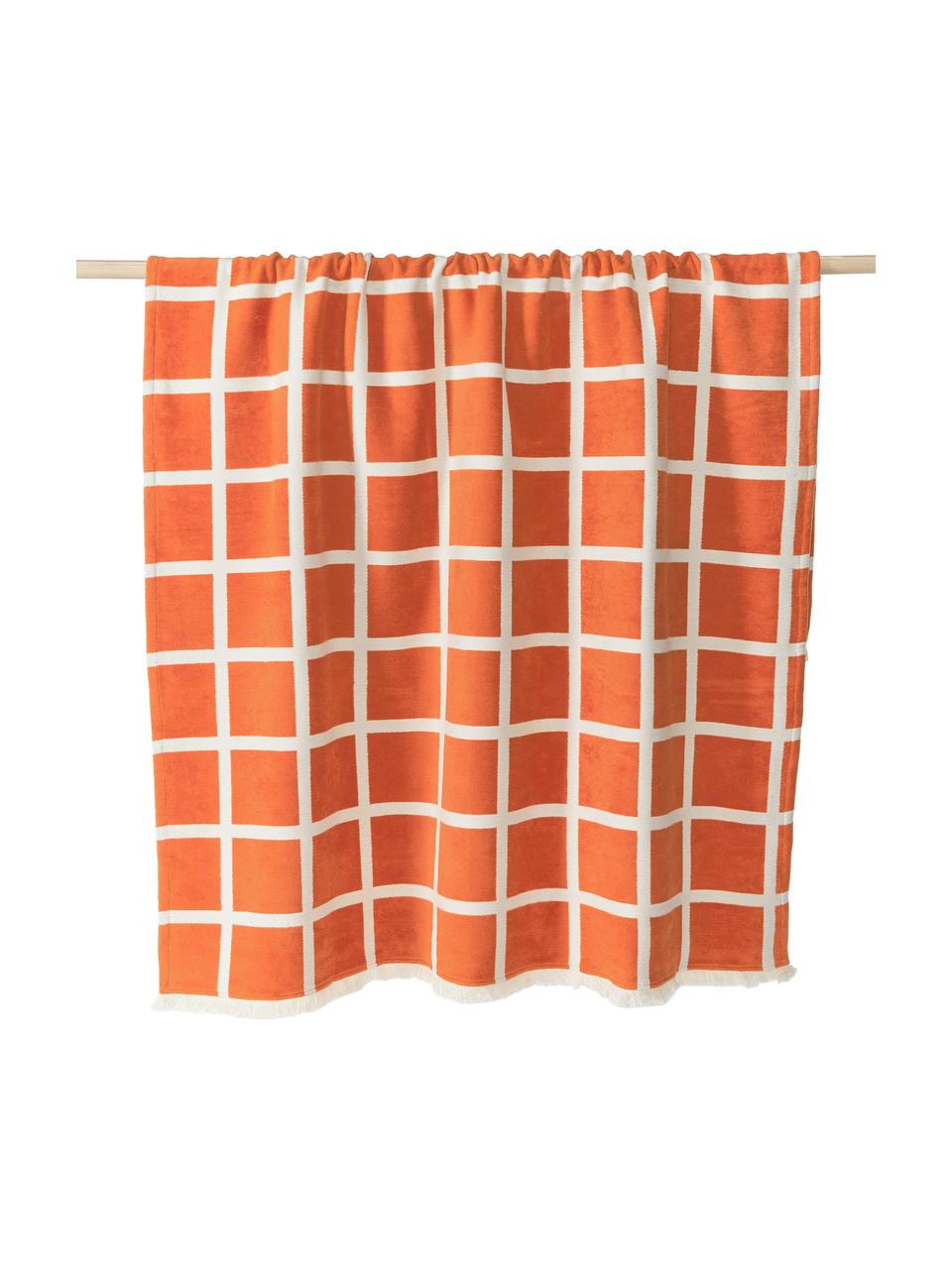 Plaid à carrées avec franges Edison, 100 % coton

Le matériau est certifié STANDARD 100 OEKO-TEX®, 5726CIT, CITEVE, Orange, blanc crème, larg. 130 x long. 170 cm