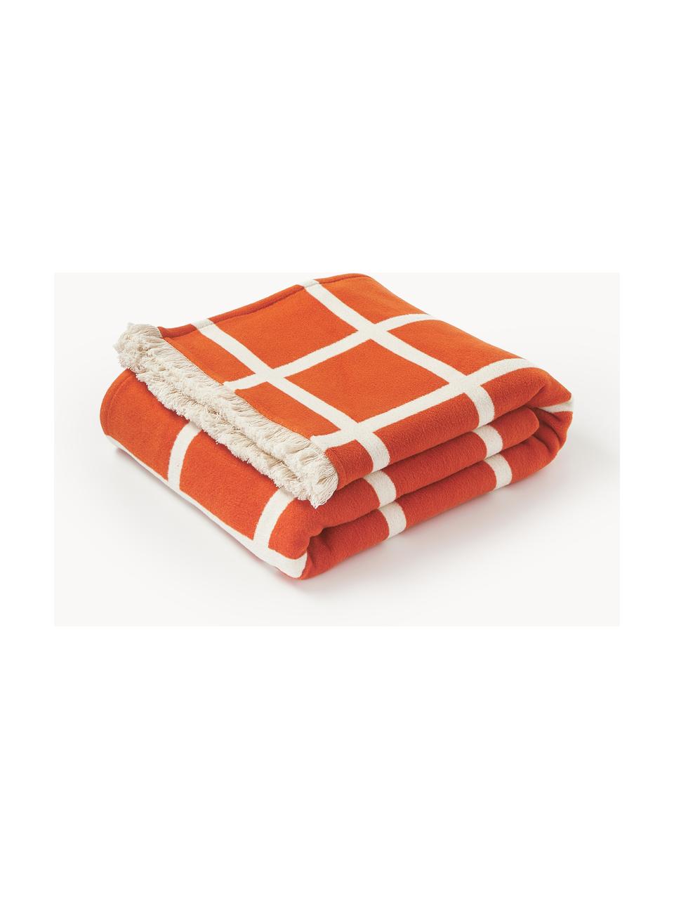 Karierte Kuscheldecke Edison mit Fransenabschluss, 100 % Baumwolle

Das in diesem Produkt verwendete Material ist schadstoffgeprüft und zertifiziert nach STANDARD 100 by OEKO-TEX®, 5726CIT, CITEVE., Orange, Cremeweiß, B 130 x L 170 cm