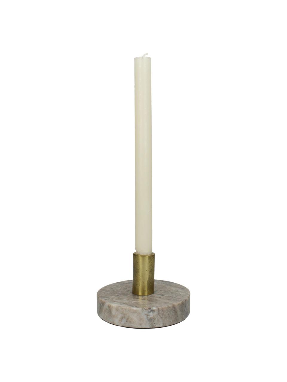 Marmor-Kerzenhalter Linda, Fuß: Marmor, Kerzenhalter: Aluminium, beschichtet, Beige, Messingfarben, Ø 13 x H 8 cm