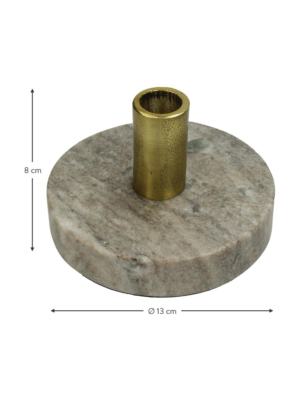 Marmor-Kerzenhalter Linda, Kerzenhalter: Aluminium, beschichtet, Beige, Messingfarben, Ø 13 x H 8 cm