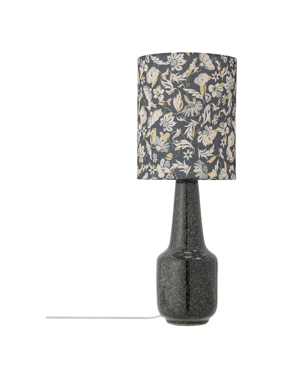 Grote tafellamp Olefine met bloemmotief, Lampenkap: stof, Lampvoet: keramiek, Groen- en zwarttinten, Ø 23 x H 62 cm