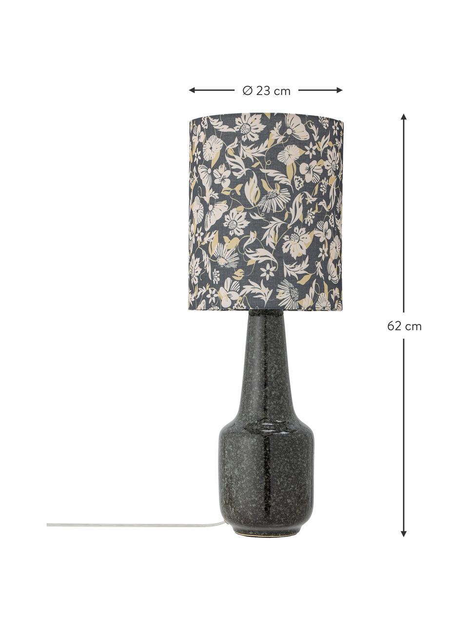 Grote tafellamp Olefine met bloemmotief, Lampenkap: stof, Lampvoet: keramiek, Groen- en zwarttinten, Ø 23 x H 62 cm