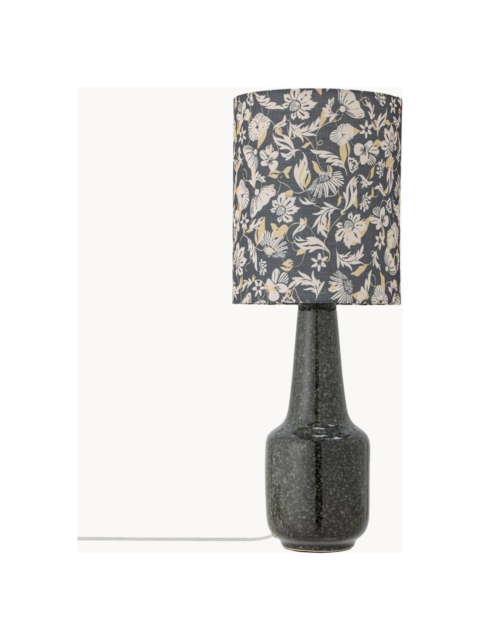 Grosse Tischlampe Olefine mit Blumenmuster, Lampenschirm: Stoff, Grün- und Schwarztöne, Ø 23 x H 62 cm