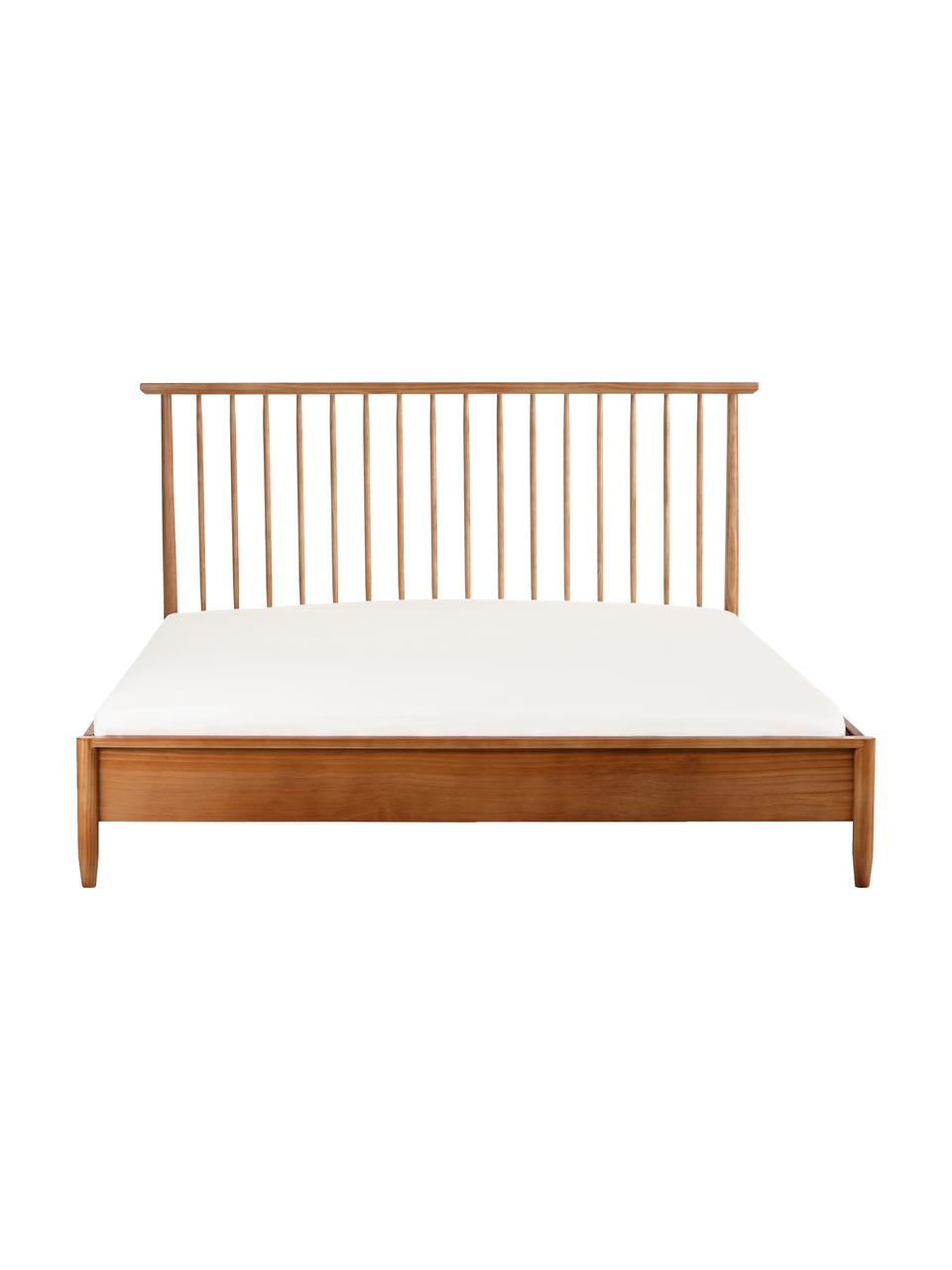 Lit en bois de pin massif avec tête de lit Windsor, Bois de pin massif, certifié FSC, Brun, 140 x 200 cm