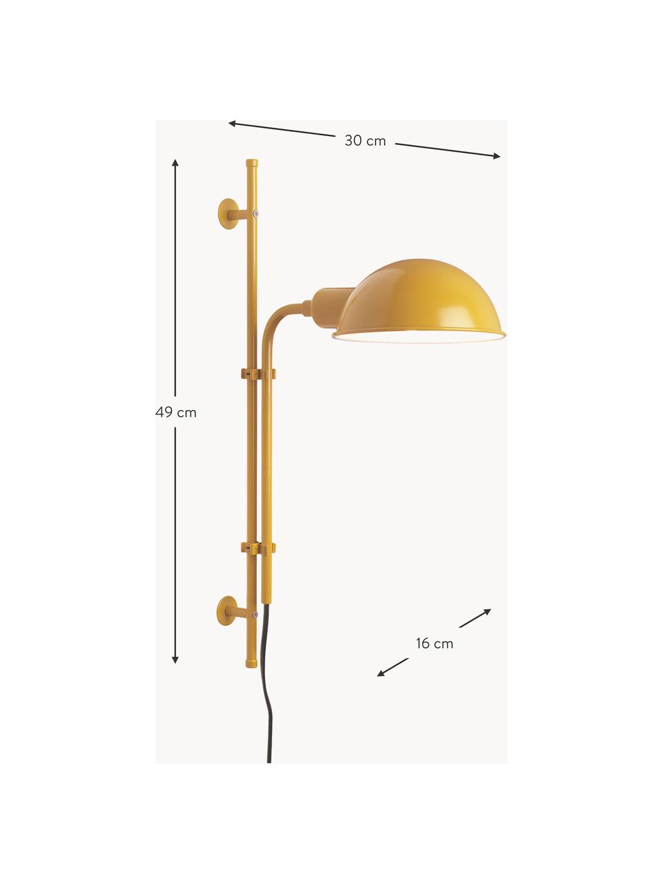 Wandleuchte Funiculí mit Stecker und verstellbarem Lampenschirm, Lampenschirm: Aluminium, beschichtet, Senfgelb, glänzend, T 30 x H 49 cm