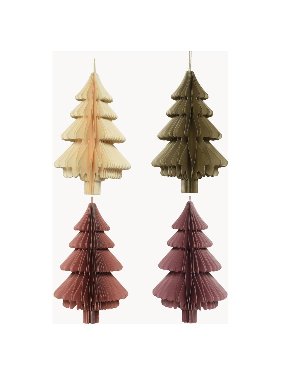 Kerstboomhanger Foresto, set van 4, Papier, Beige, groen, bruin, Ø 9 x H 15 cm