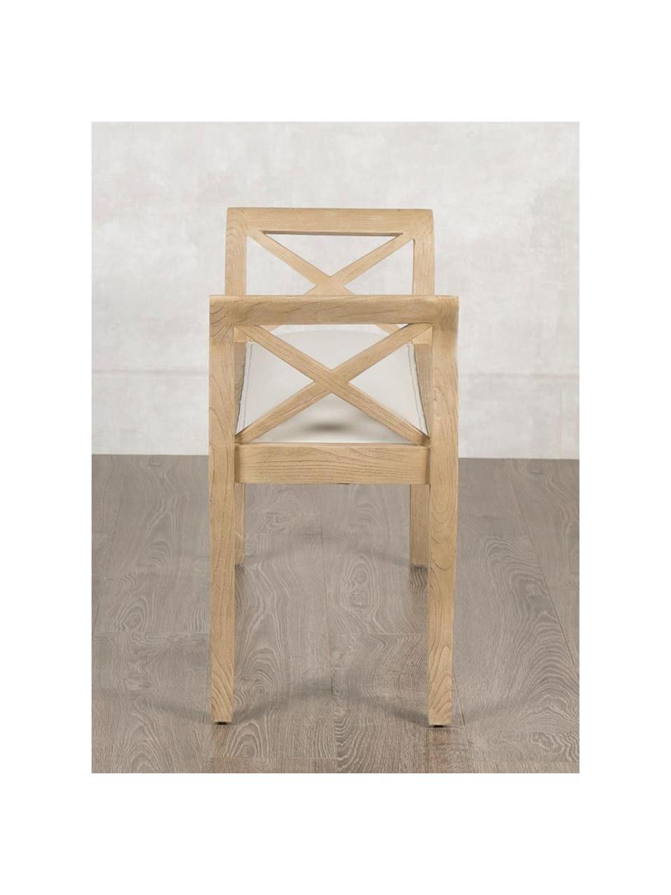 Banco de madera de roble Colony, Tapizado: algodón, Estructura: madera de roble pintada, Blanco, beige, An 92 x Al 64 cm