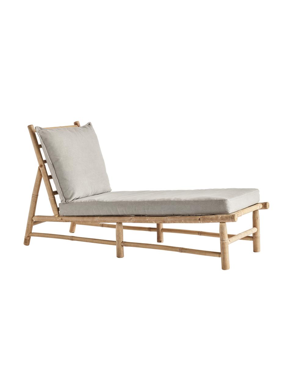 Bain de soleil en bambou avec matelas rembourré Bamslow, Gris, brun, larg. 150 x prof. 55 cm