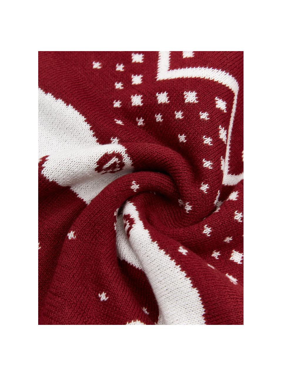 Gebreide kussenhoes Bear in rood, 100% katoen, Donkerrood, ivoorkleurig, B 40 x L 40 cm