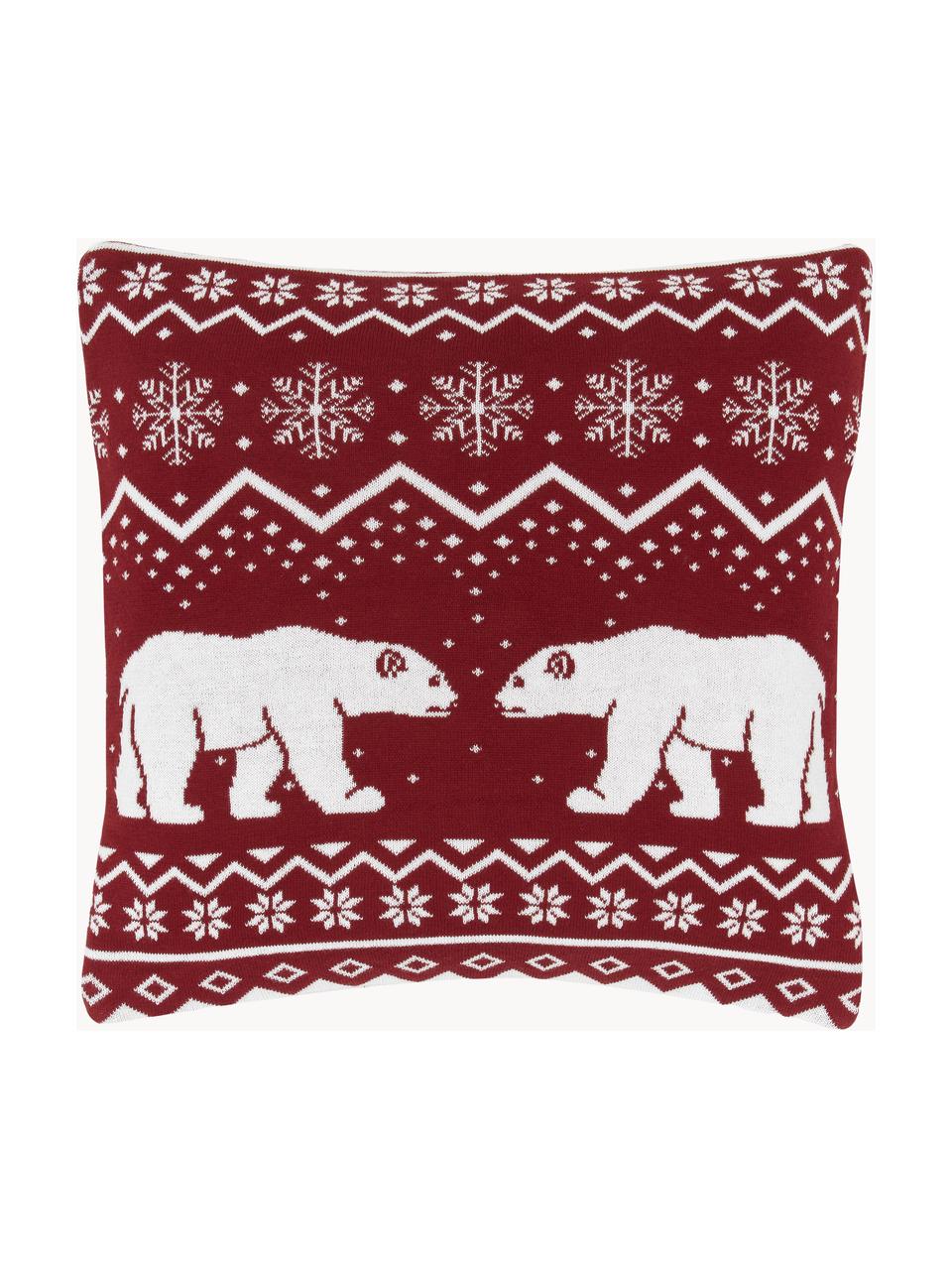 Housse de coussin 40x40 en tricot Bear, 100 % coton, Lie de vin, blanc, larg. 40 x long. 40 cm