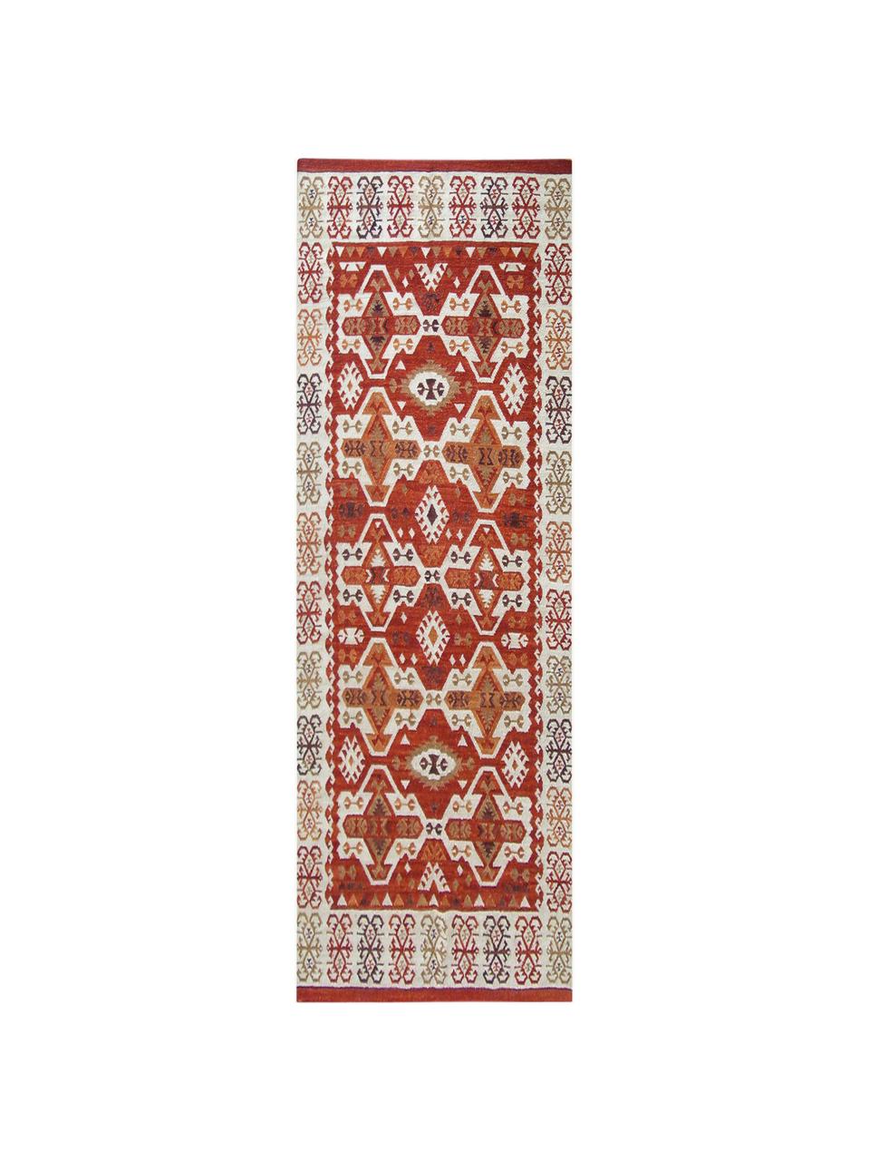 Ręcznie tkany chodnik kilim z wełny Ria, 100% wełna

Włókna dywanów wełnianych mogą nieznacznie rozluźniać się w pierwszych tygodniach użytkowania, co ustępuje po pewnym czasie, Odcienie czerwonego, S 80 x D 250 cm