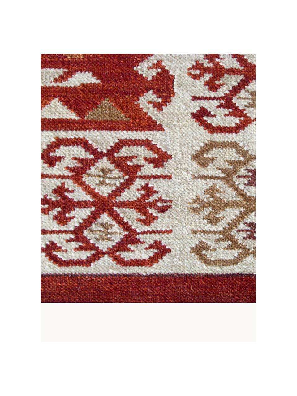 Ręcznie tkany chodnik kilim z wełny Ria, 100% wełna

Włókna dywanów wełnianych mogą nieznacznie rozluźniać się w pierwszych tygodniach użytkowania, co ustępuje po pewnym czasie, Odcienie czerwonego, S 80 x D 250 cm