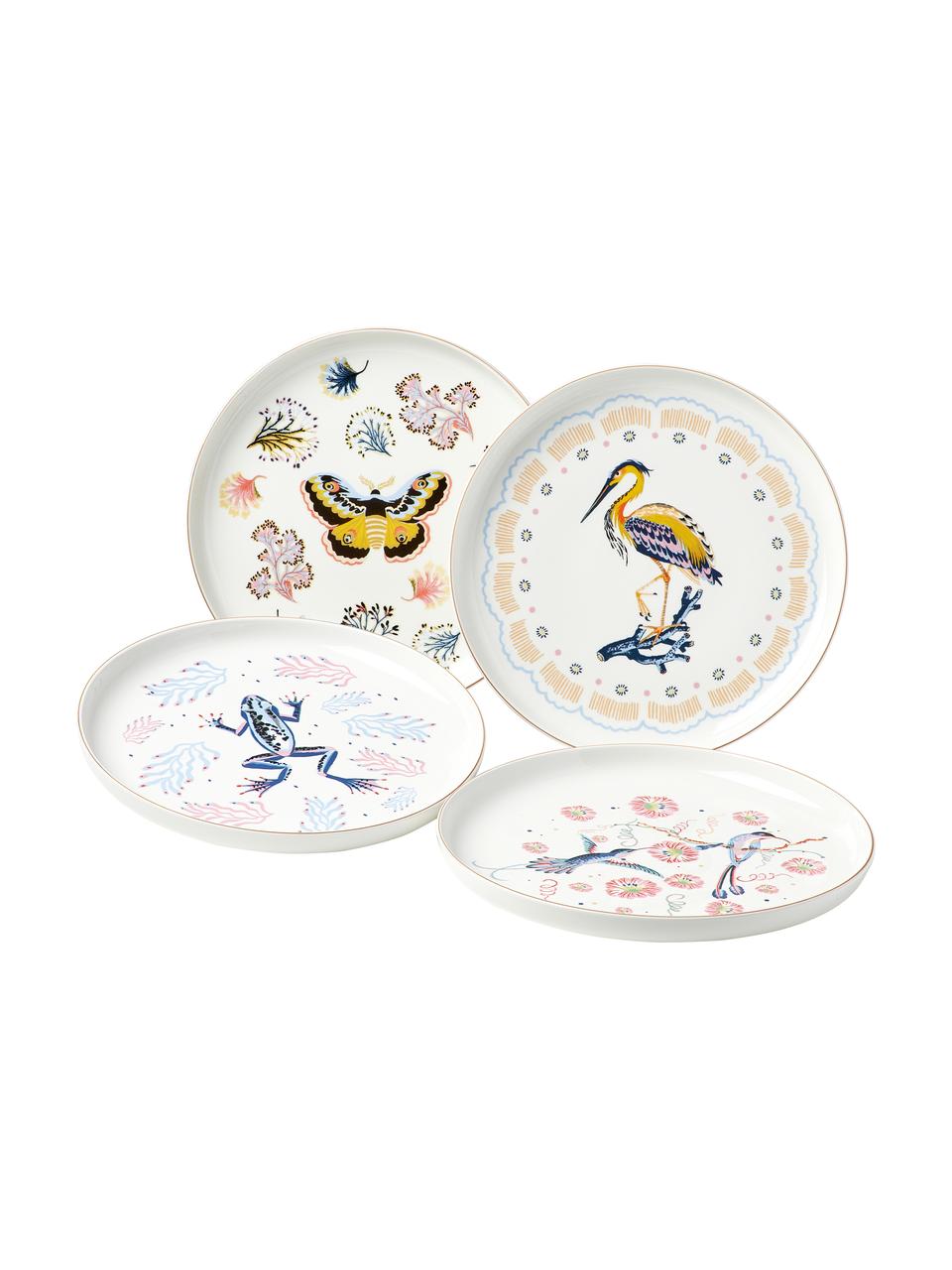 Súprava tanierov Flamboyant, 4 osoby (12 dielov), Porcelán, Farebné so zlatým lemom, Ø 26 x V 3 cm