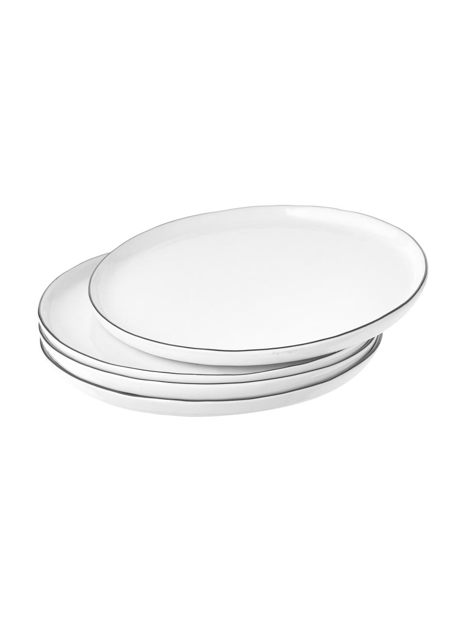 Ručně vyrobené porcelánové snídaňové talíře Salt, 4 ks, Porcelán, Tlumeně bílá, s černým okrajem, Ø 22 cm